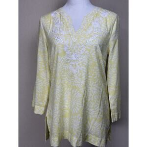 Tantrums Boho Crochet V- Neck Top Blouse Yellow Floral Women’s Size Small